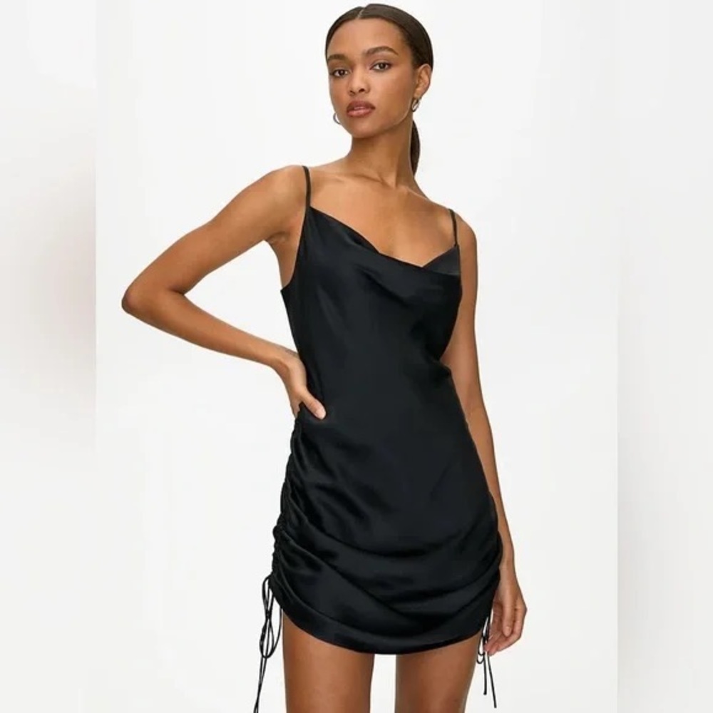 Aritzia Wilfred Only Ruched Slip Dress in Black | NWT